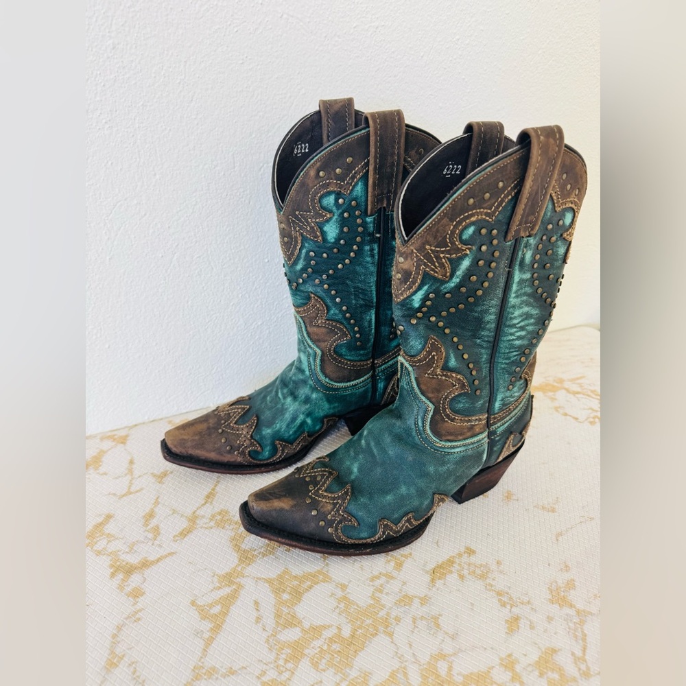 COBARCA Women’s Turquoise & Brown Leather Brass Studded Boots MX 23 - Picture 4 of 10